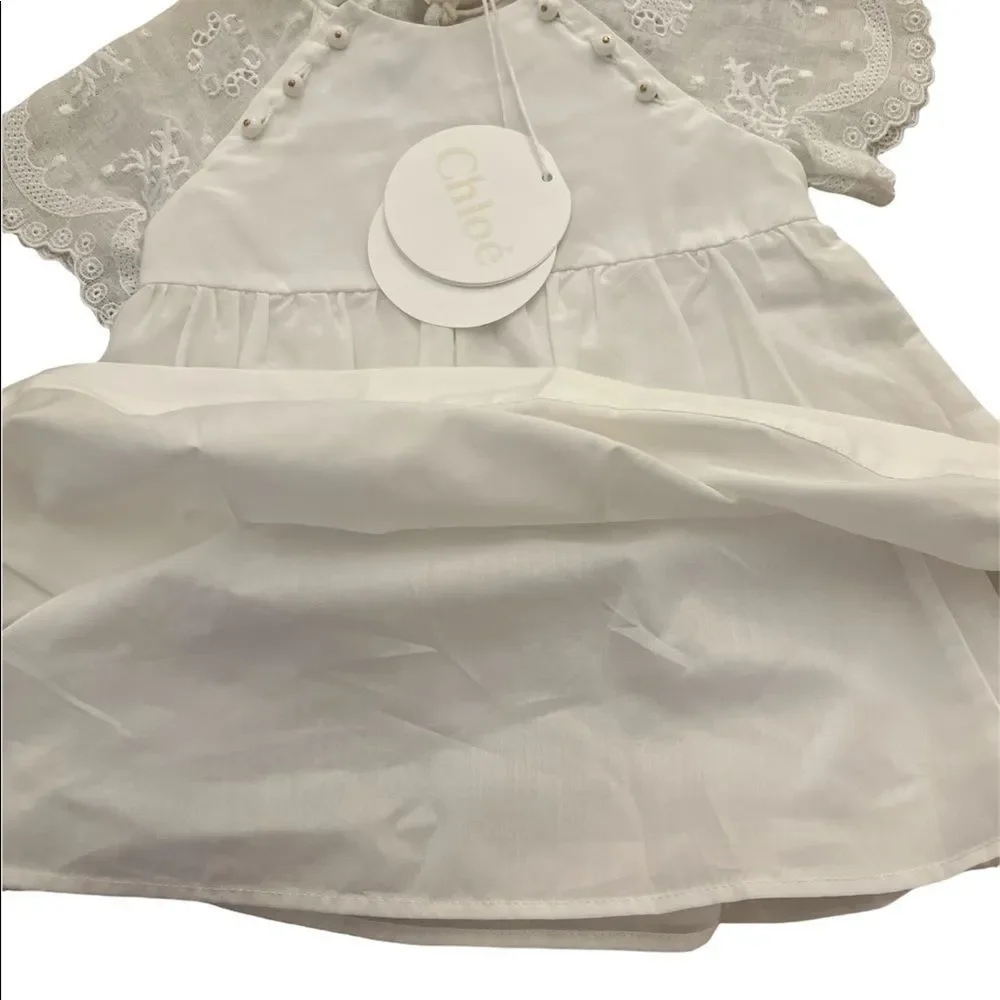 Chloé white lined eyelet dress lots of unique detail